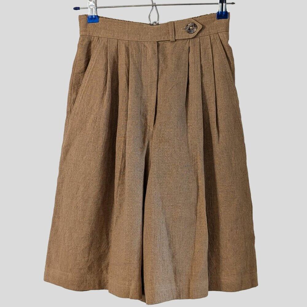 Vintage Carol Little Linen Blend Pleated Culottes Tan High Waist  Made in USA 4